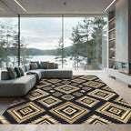 Golden Geometric Diamond Aztec Art Rug