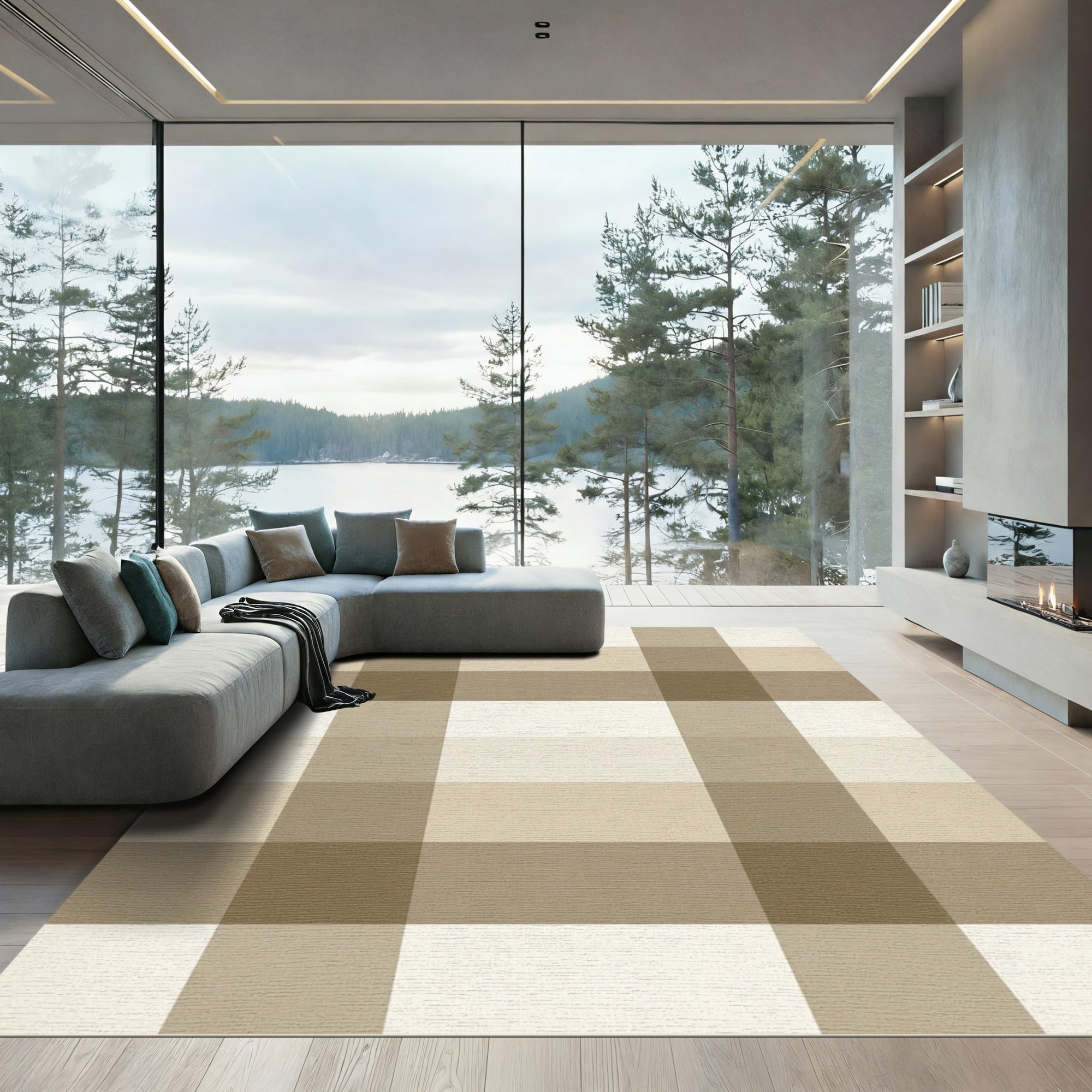 Neutral Plaid Gingham Checkered Rug