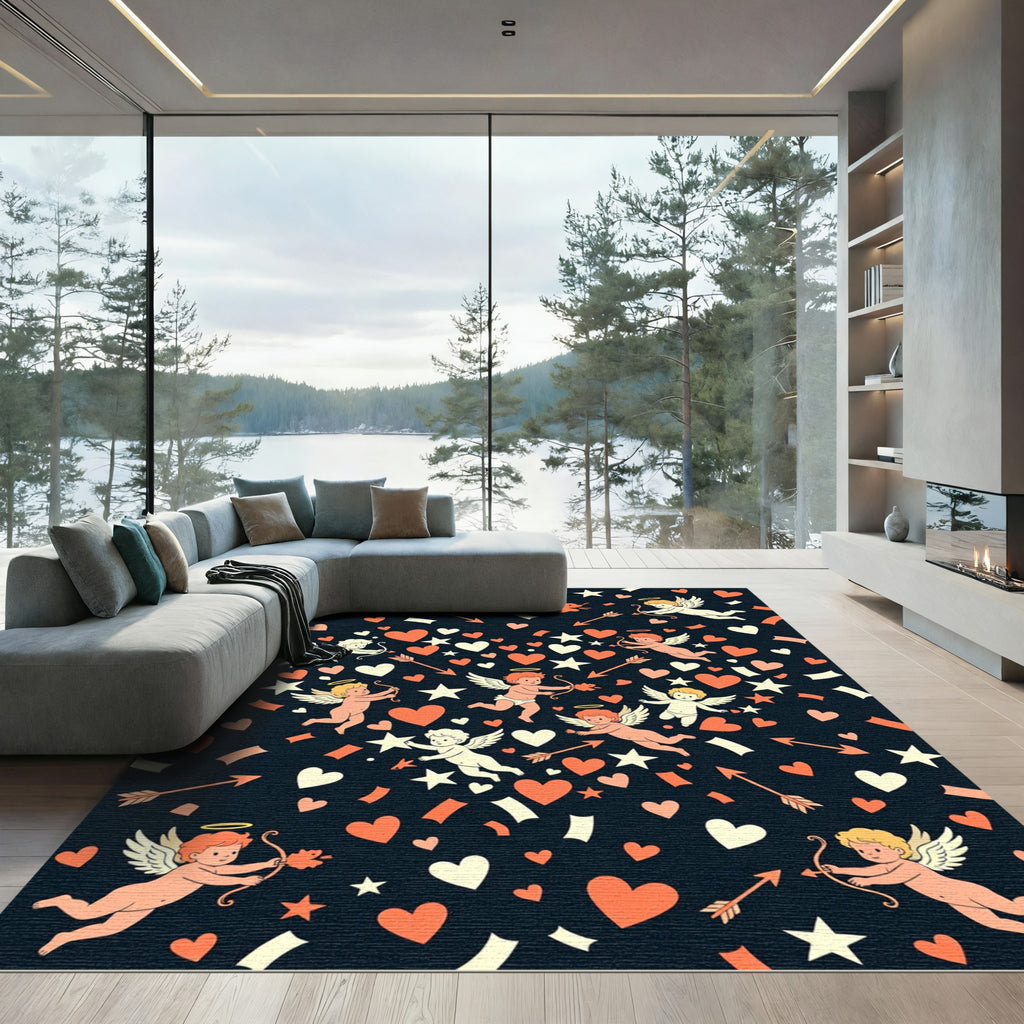 Playful Cupid Hearts and Stars Compositions Rug