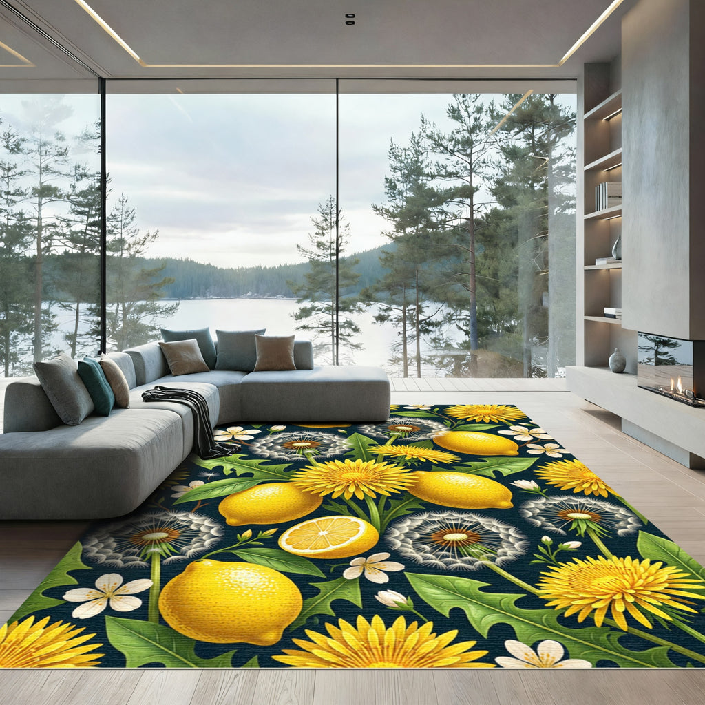 Vibrant Lemon and Dandelion Meadow Rug