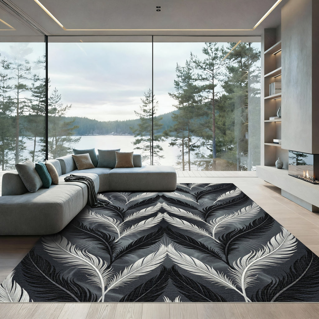 Monochrome Feather Chevron Arrangement Rug