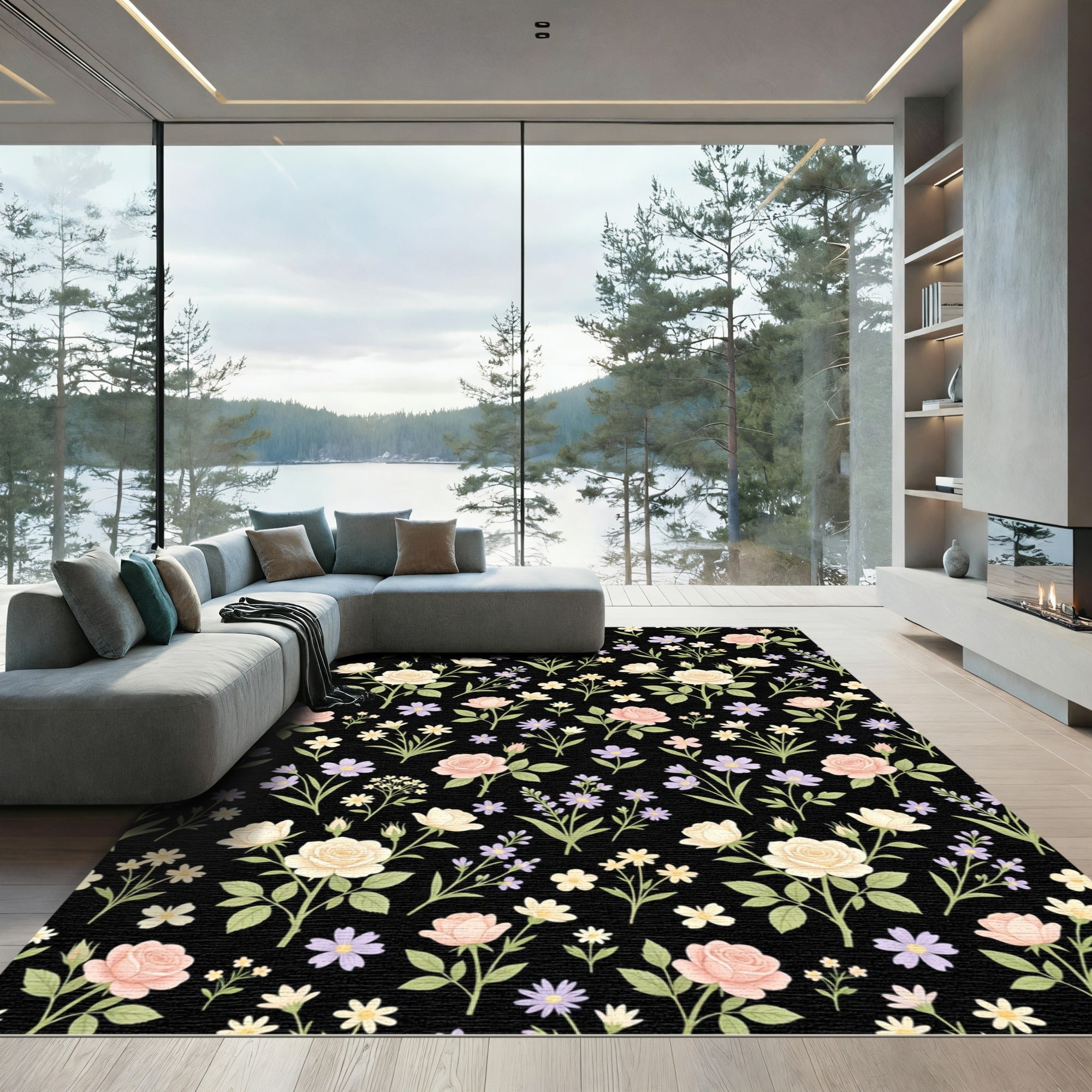Delicate Pastel Roses Floral Bouquet Rug