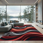 Crimson Smoke Swirl Abstract Rug