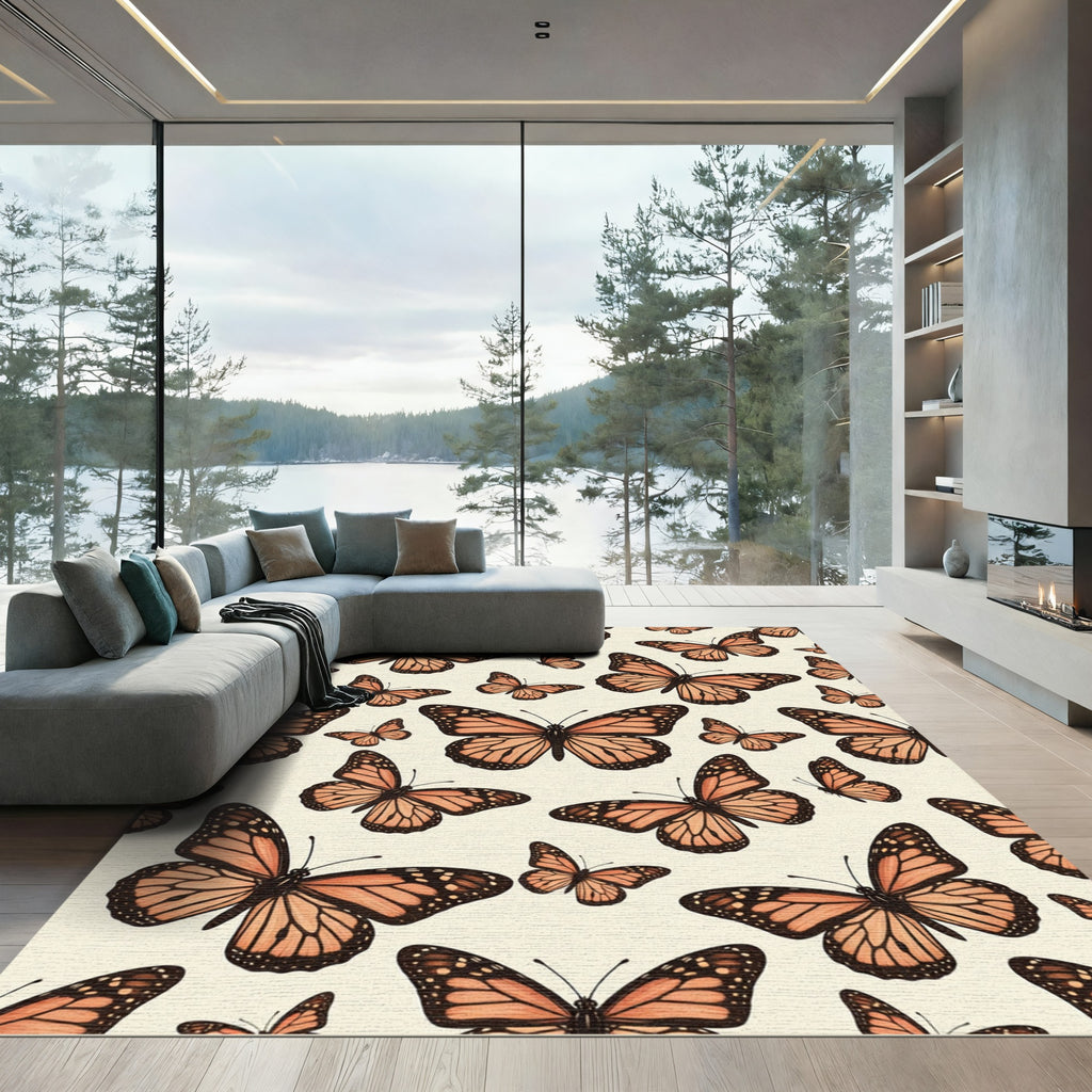 Whimsical Orange Butterfly Garden Rug