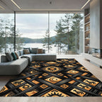Celestial Gold Sun and Moon Grid Rug