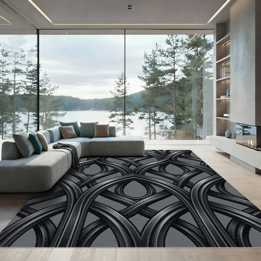 Sophisticated Charcoal Gothic Interlocking Arch Rug