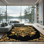 Gold Chrysanthemum Floral Scrollwork Rug