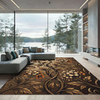 Warm Tan Floral Vine Symmetry Rug