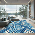 Geometric Blue Woven Lattice Texture Rug