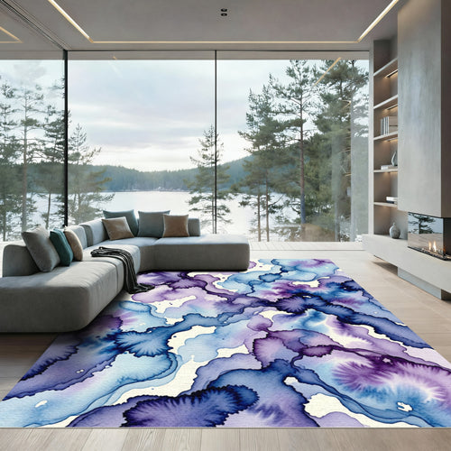 Amethyst Azure Fluid Ink Smear Rug