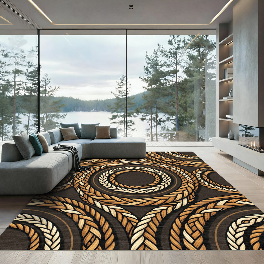 Braided Rope Circles Warm Sepia Rug