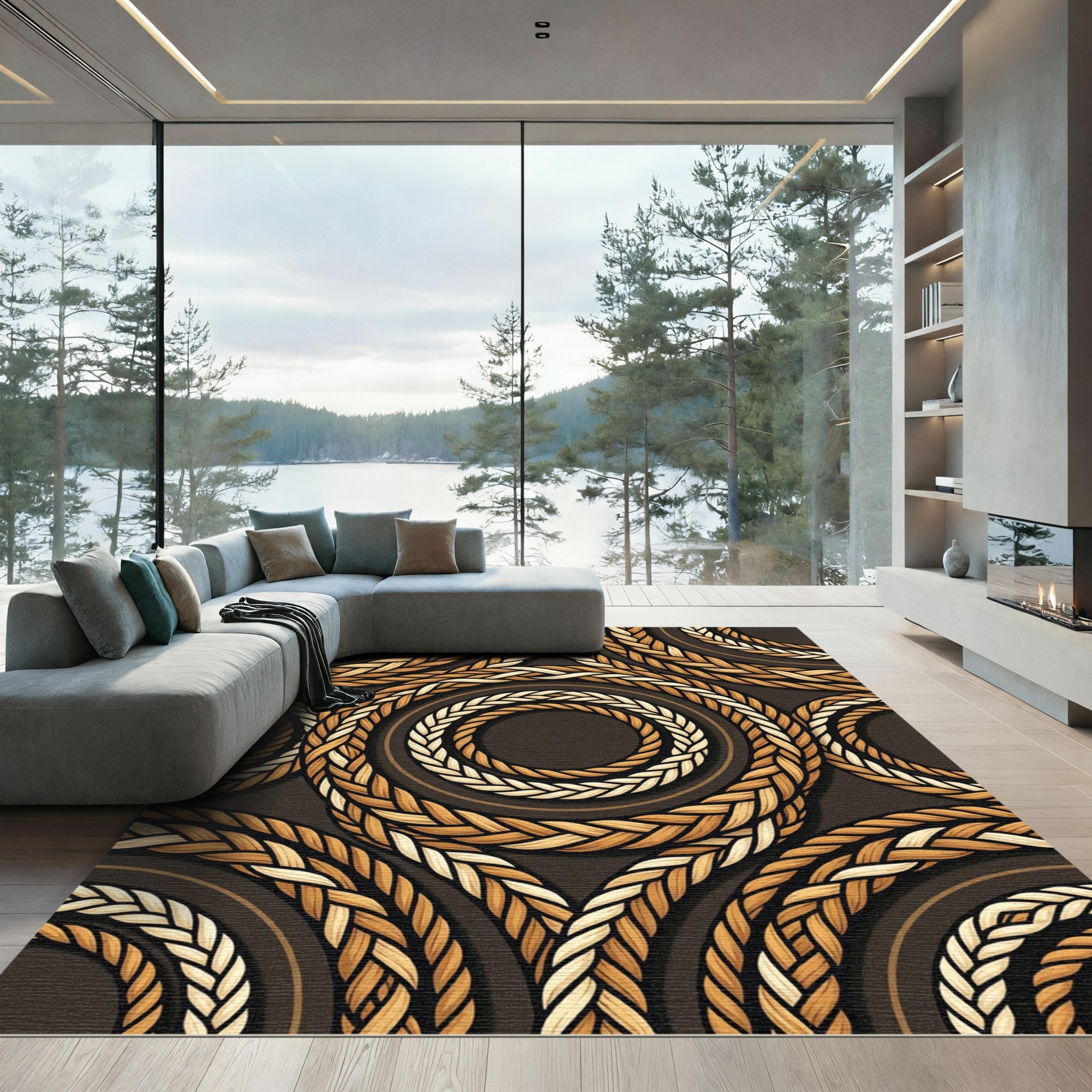 Braided Rope Circles Warm Sepia Rug