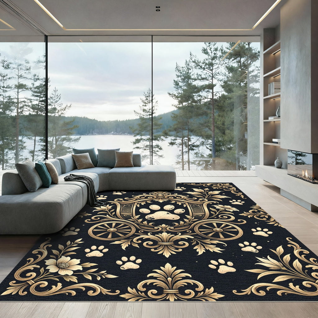 Elegant Gold Paw Carriage Filigree Rug