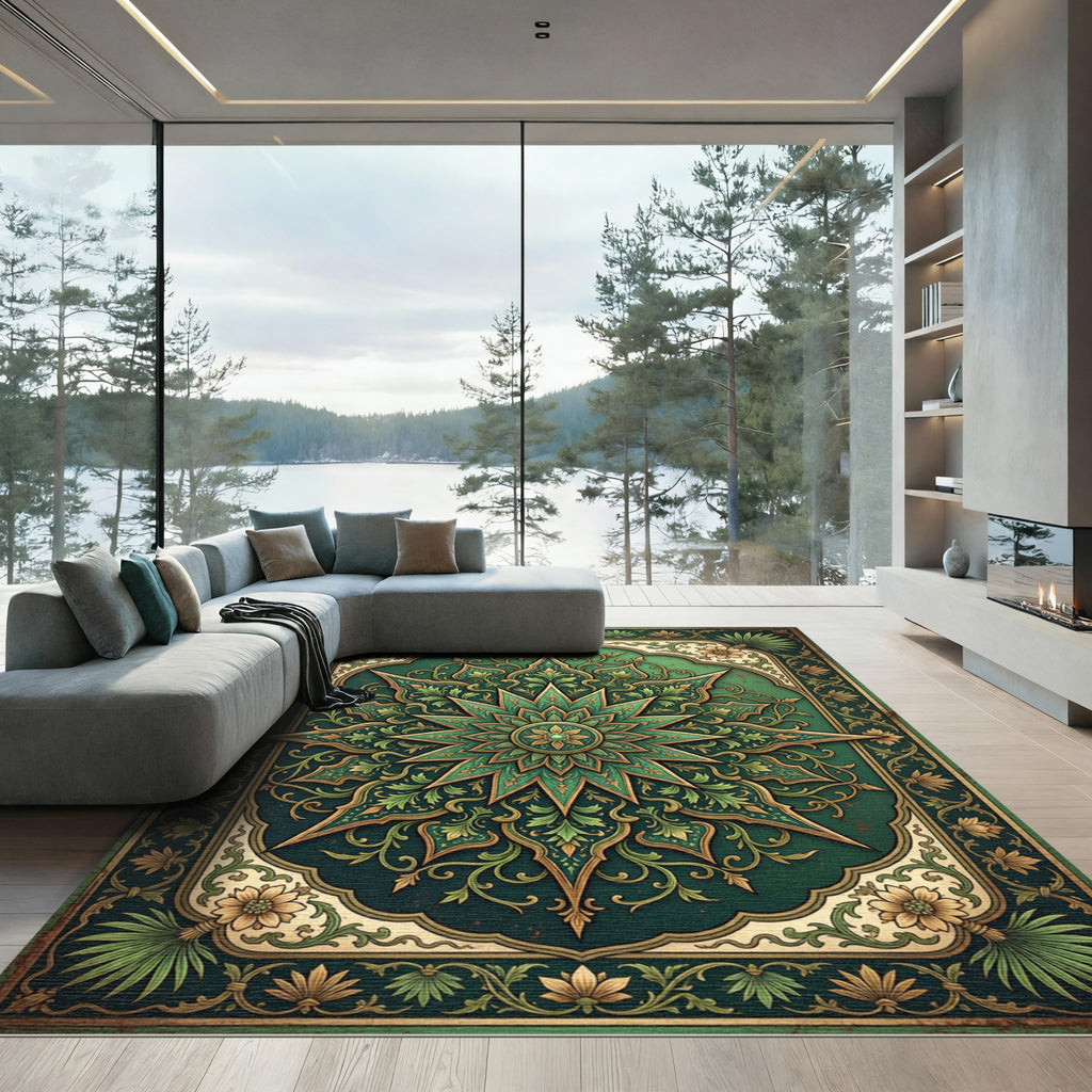 Emerald Ornate Starburst Floral Medallion Rug
