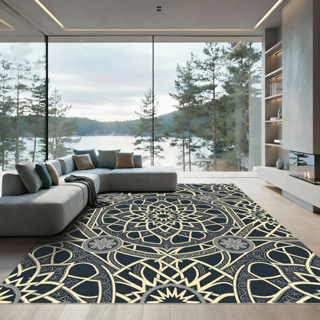 Intricate Ivory Arabesque Mandala Rug
