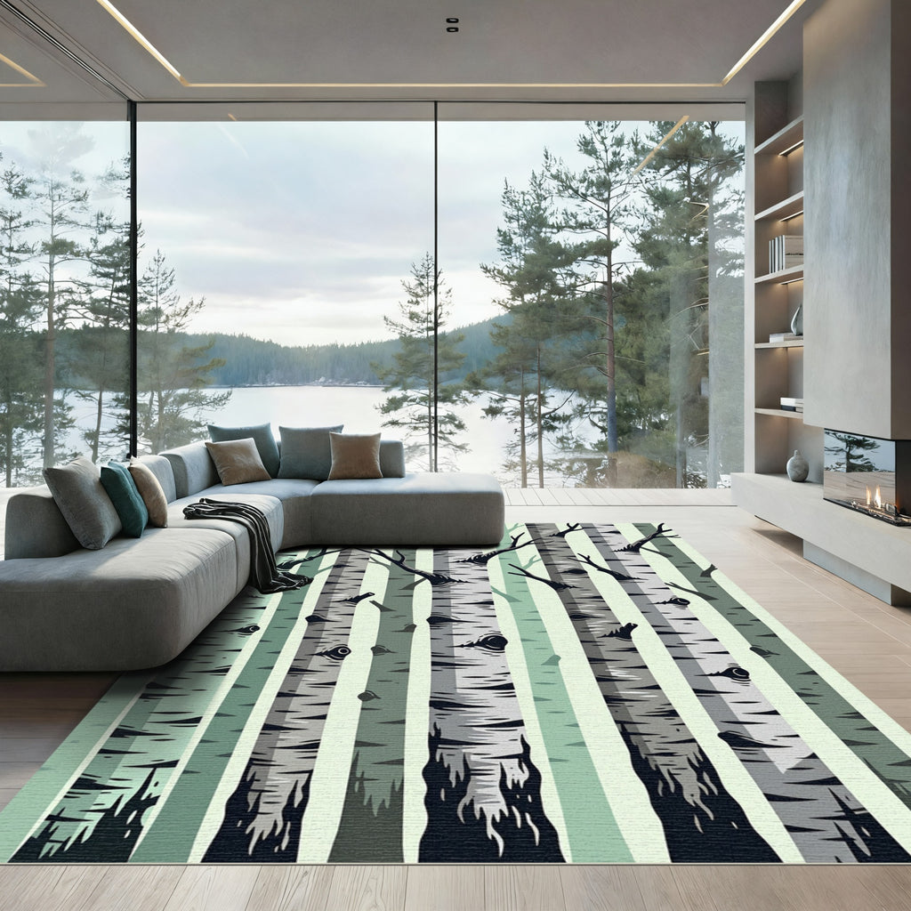 Gradient Forest Birch Trees Rug