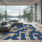 Abstract Navy and Cream Woven Weave Rug