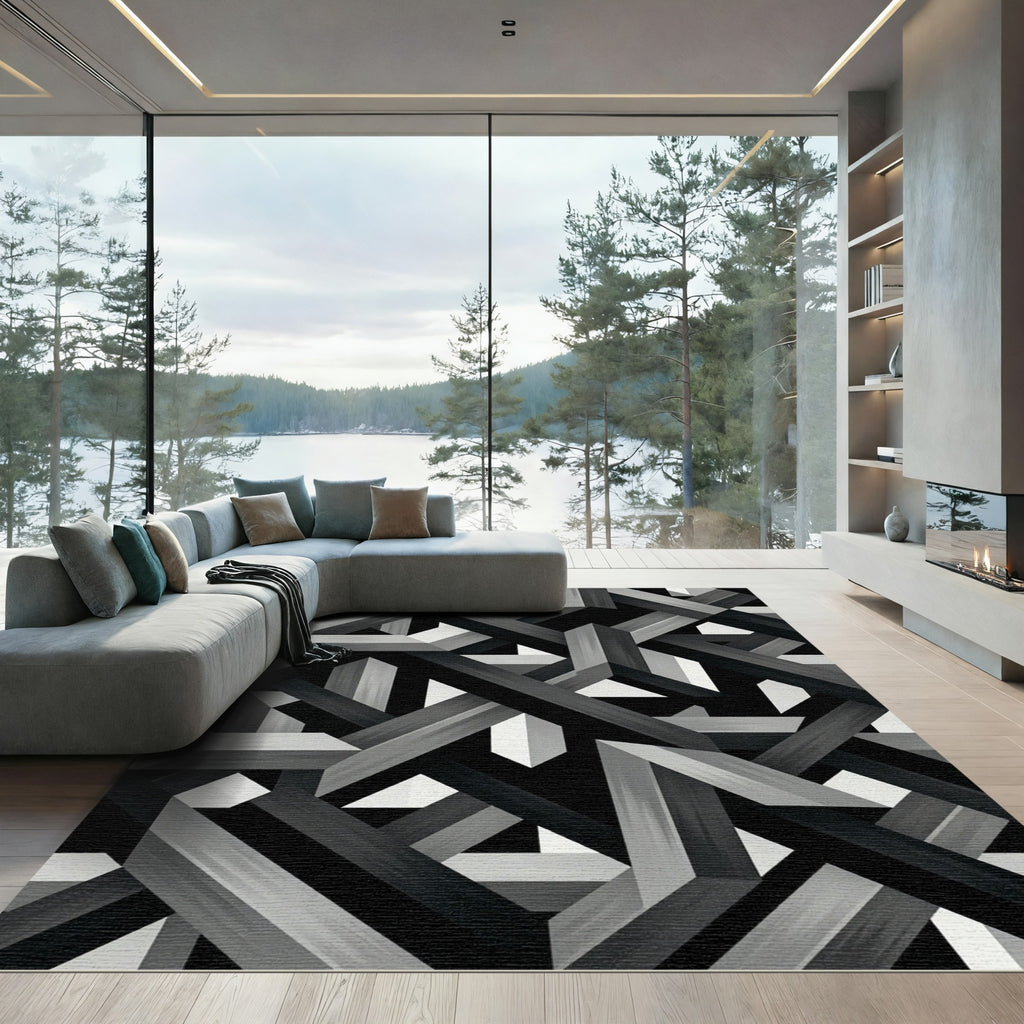 Monochromatic Geometric Interlocking Beam Abstract Rug