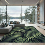 Verdant Palm Frond Dark Ambient Rug