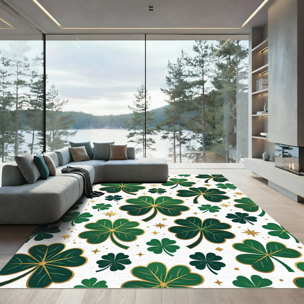 Elegant Golden Clover Leaf Shamrock Rug