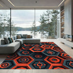 Bold Burnt Orange Geometric Hexagon Rug