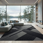 Monochrome Geometric Linear Interwoven Grid Rug