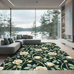 Elegant Cream Rose Vine Floral Rug