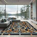 Gold Gray Intersecting Ornate Lattice Rug