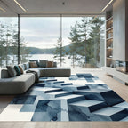 Indigo Abstract Geometric Staircase Composition Rug