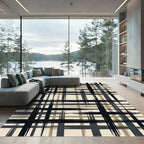 Brushstroke Plaid Black Gray Tan Rug
