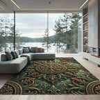 Elegant Olive Green Filigree Medallion Rug