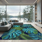 Lush Teal Green Tropical Monstera Foliage Rug
