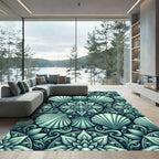 Elegant Mint Seashell Floral Medallion Rug