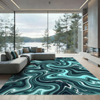 Abstract Teal Marbled Fluid Wave Rug