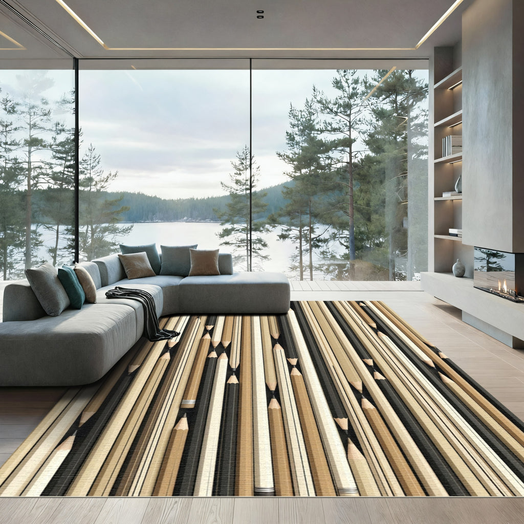 Neutral Tones Vertical Pencils Arrangement Rug