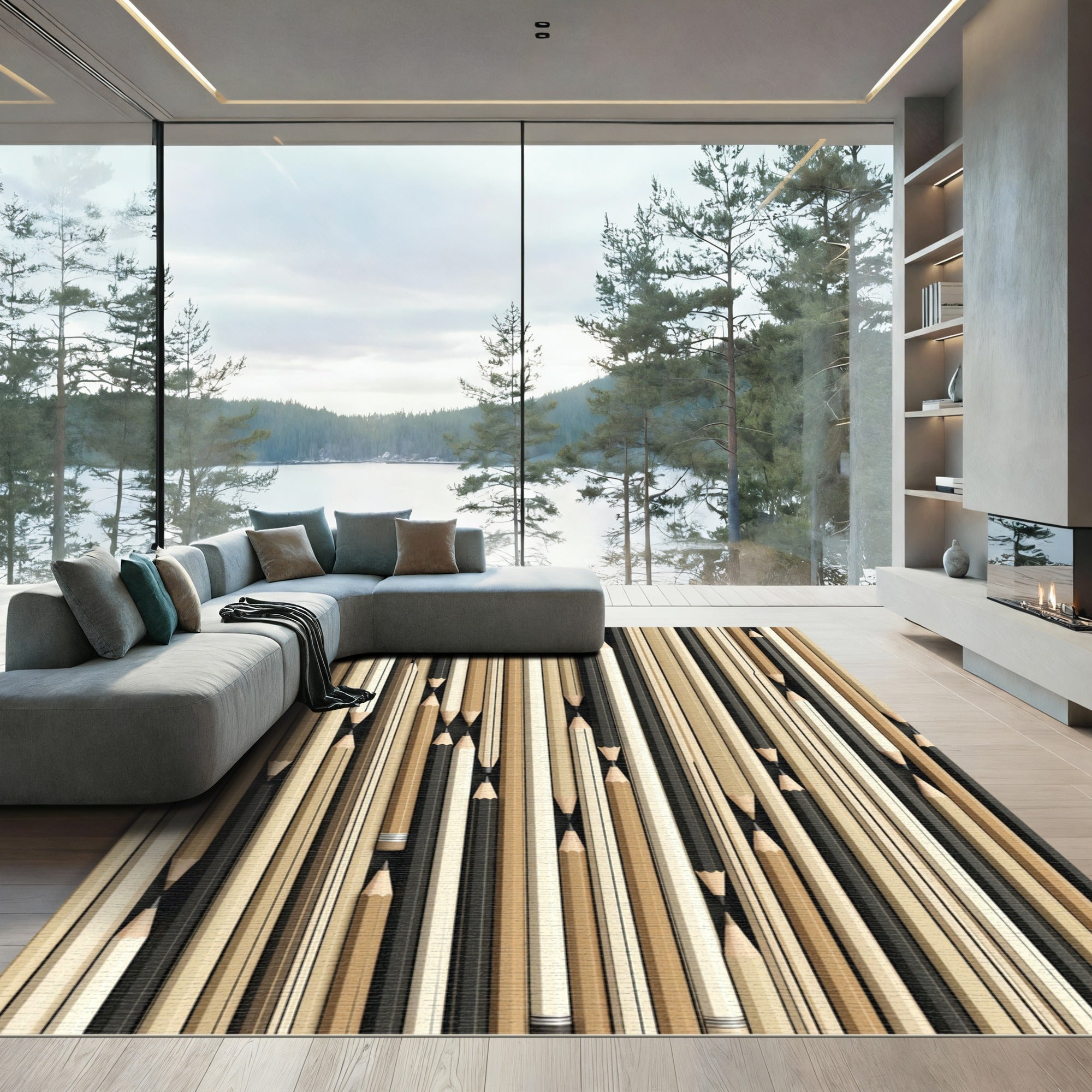 Neutral Tones Vertical Pencils Arrangement Rug