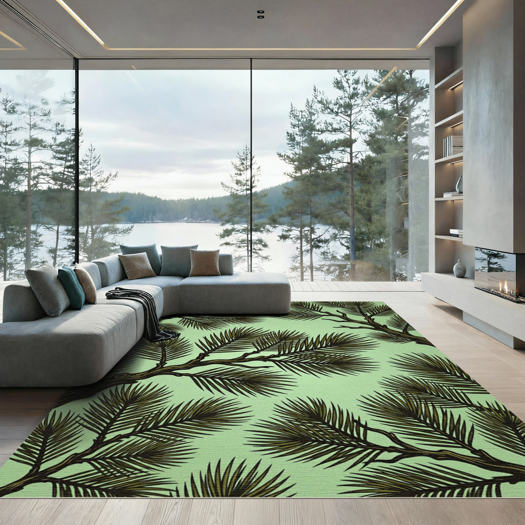 Olive Green Pine Branch Foliage Rug