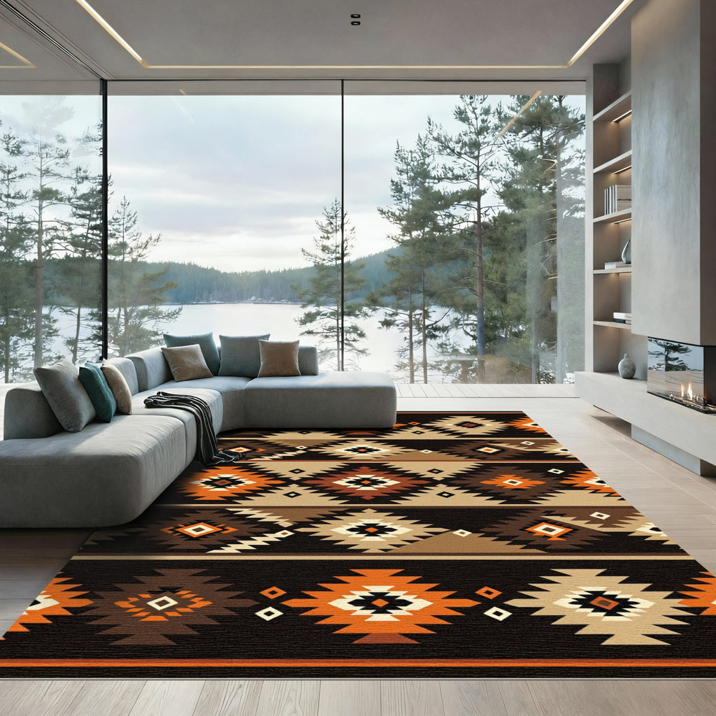 Navajo Orange Brown Geometric Diamond Rug