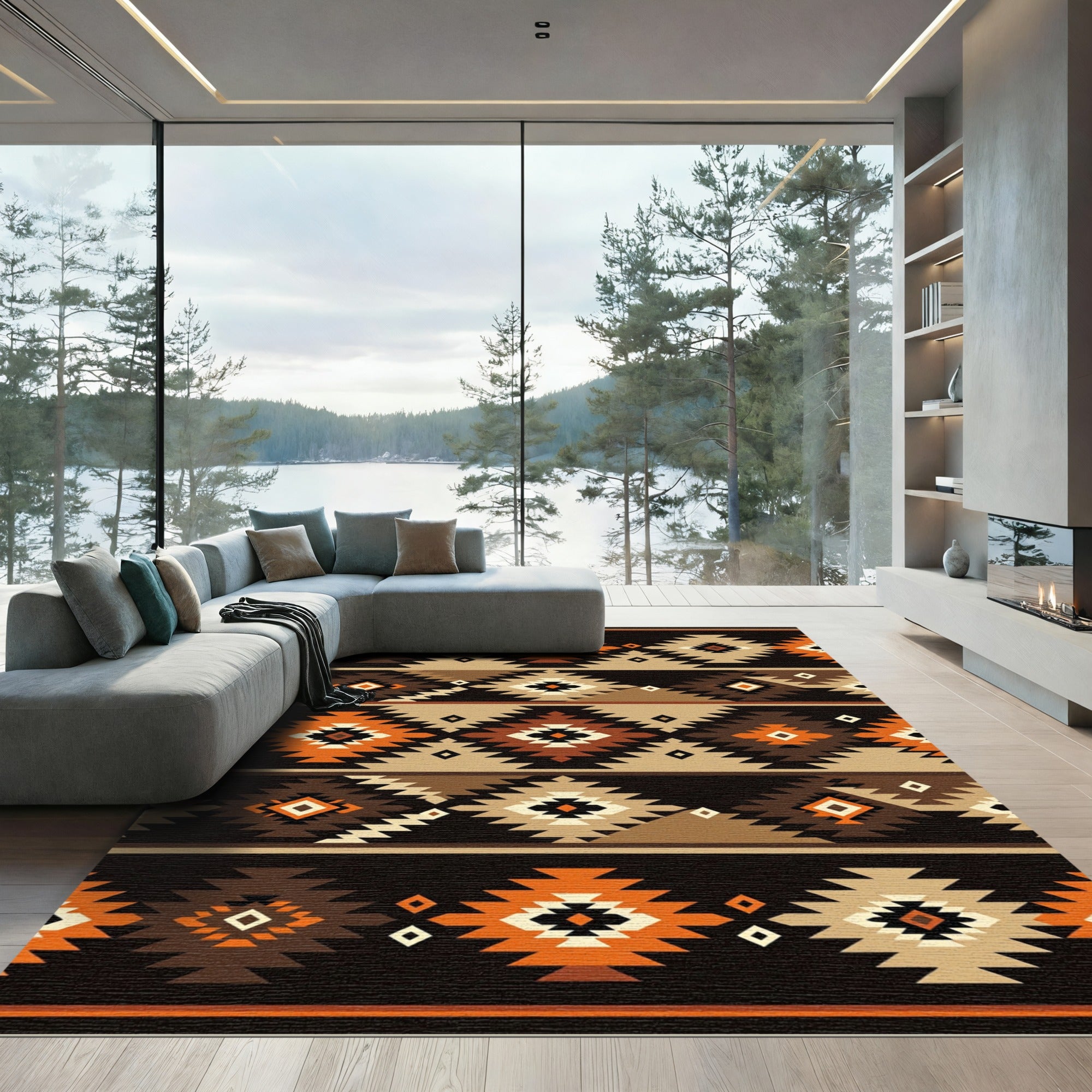 Navajo Orange Brown Geometric Diamond Rug