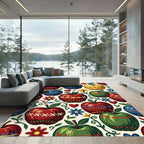 Folk Art Apple and Floral Illustration Rug