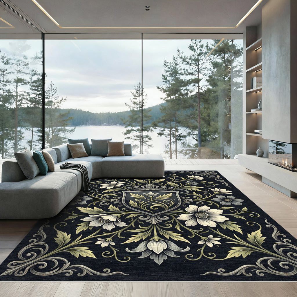 Ornate Floral Emblem Crown Rug