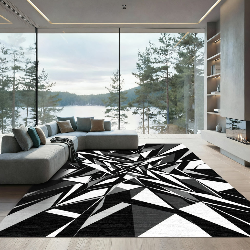 Monochromatic Sharp Geometric Abstract Art Rug