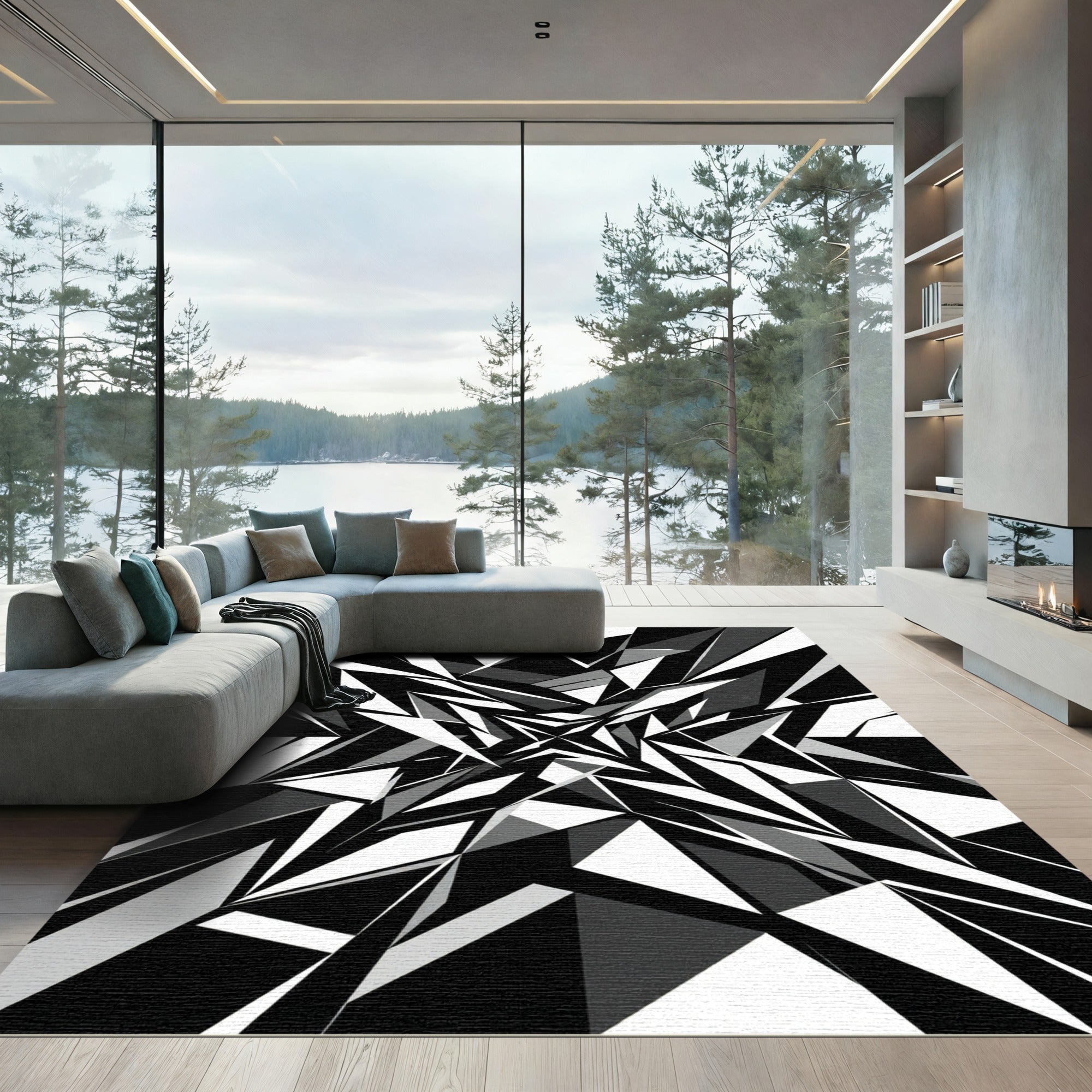 Monochromatic Sharp Geometric Abstract Art Rug