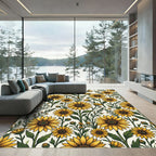 Radiant Yellow Sunflower Botanical Illustration Rug