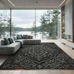 Ornate Charcoal Monochromatic Floral Filigree Rug