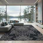 Elegant Silver Floral Filigree Medallion Rug