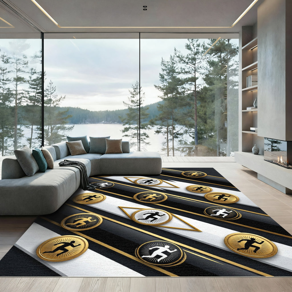 Golden Monochromatic Kinetic Runner Abstract Composition Rug
