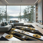 Golden Monochromatic Kinetic Runner Abstract Composition Rug