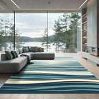 Serene Blue Abstract Ocean Wave Rug