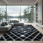 Metallic Silver Interlocking Grid Sculpture Rug